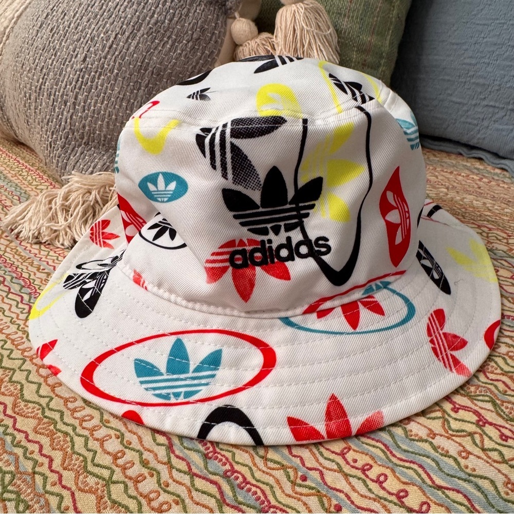 Adidas Originals Play Hard Bucket Hat unisex featuring allover Trefoil graphic